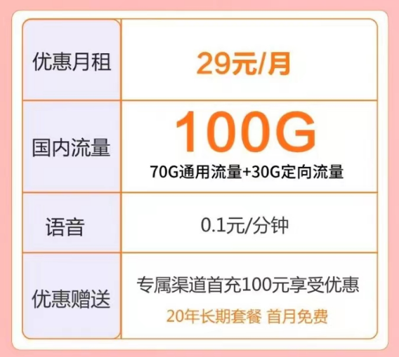 電信流量卡|卡1月租29元100G、卡2月租39元包120G|六星卡29元100G+親情號(hào)