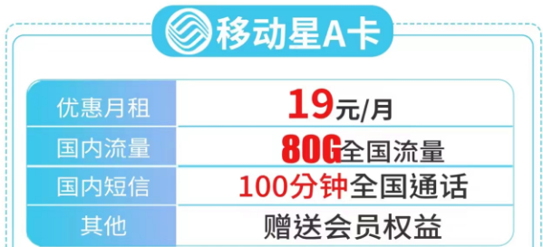 超劃算的移動19元流量卡|移動星A卡80G流量+100分擁有|星B卡19元100G通用