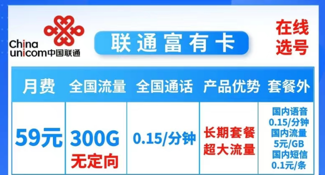 流量超多的聯(lián)通富有卡59元300G|聯(lián)通云地卡39元203G+200分|純通用無(wú)定向的流量卡