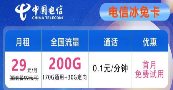 想要優惠的流量卡不知道去哪兒？電信29元200G冰兔卡、電信39元200G+600分鐘語音創新卡