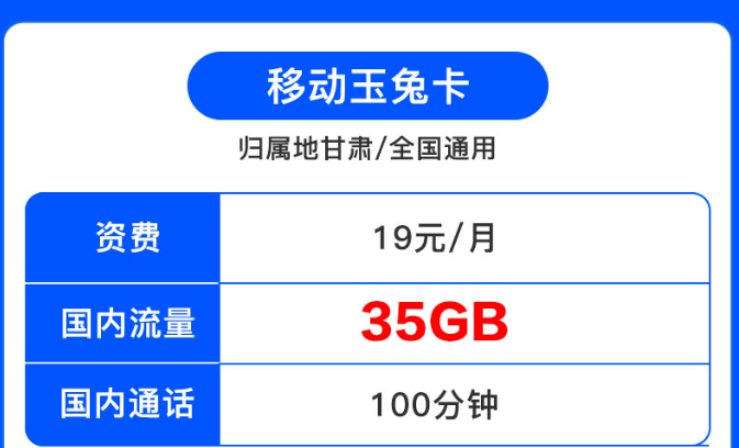 歸屬地為甘肅的移動流量卡|移動19元套餐|移動月兔卡、移動月兔卡