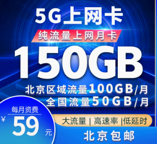 驚喜優惠卡！北京專用聯通5G巔峰卡=150G大流量