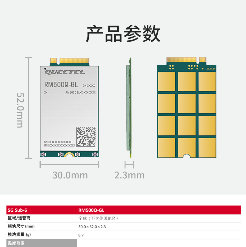 移遠RM500Q-GL無線通信物聯網5G模塊全網通支持GPS定位M.2接口圖片3